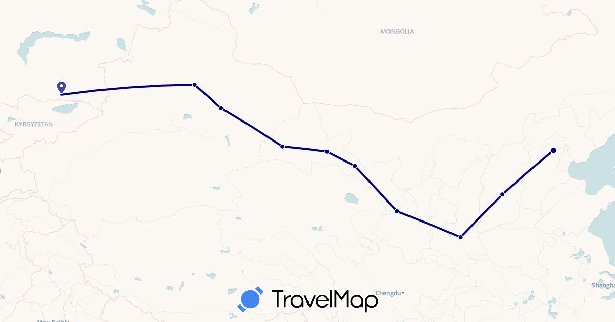 TravelMap itinerary: driving in China, Kazakhstan (Asia)